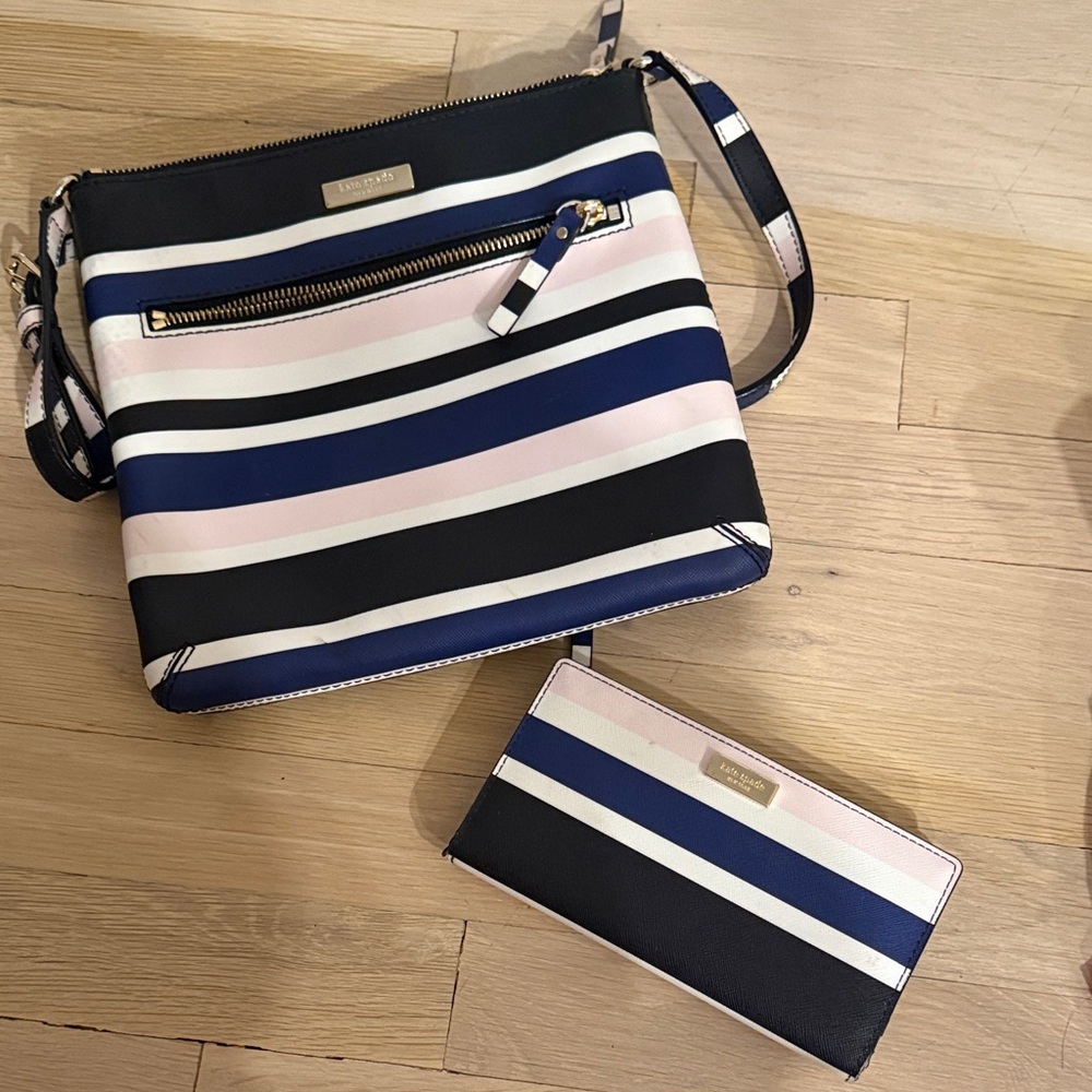 Kate Spade Striped Crossbody Bag and Wallet Set